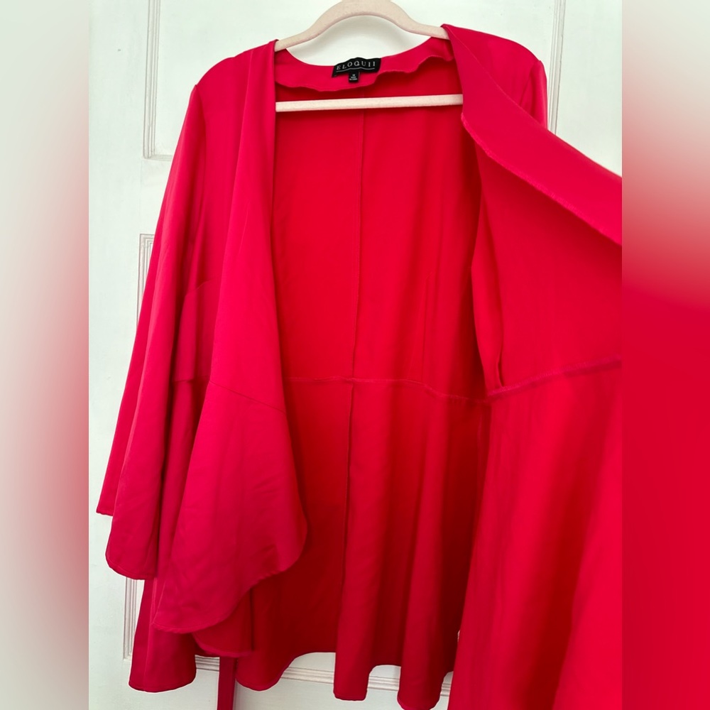 🎉 New Eloquii Red Long Sleeve Tie Waist Wrap Around Top (Size 16) - Picture 11 of 12